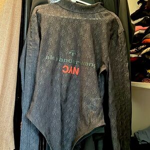 ALEXANDER WANG X ADIDAS Originals Lace Mock Neck Thong Bodysuit Sz XS